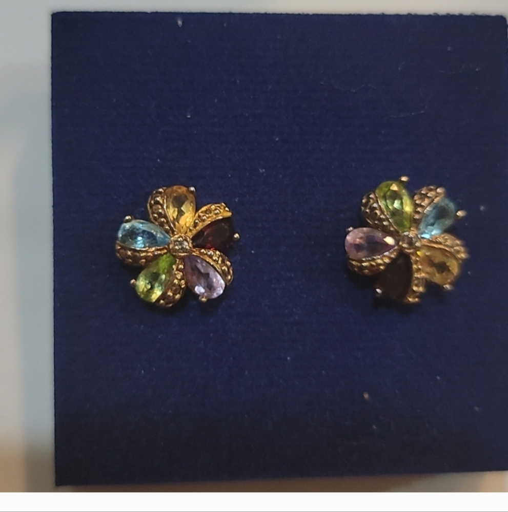 Colorful Gemstone Flower Earrings